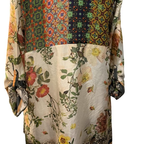 Johnny Was Floral Sheer Silk Tunic Blouse - Picture 4 of 9